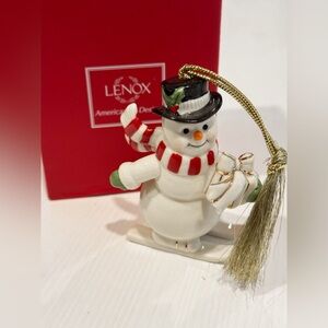 Lenox "Very Merry" snowman porcelain ornament on skis